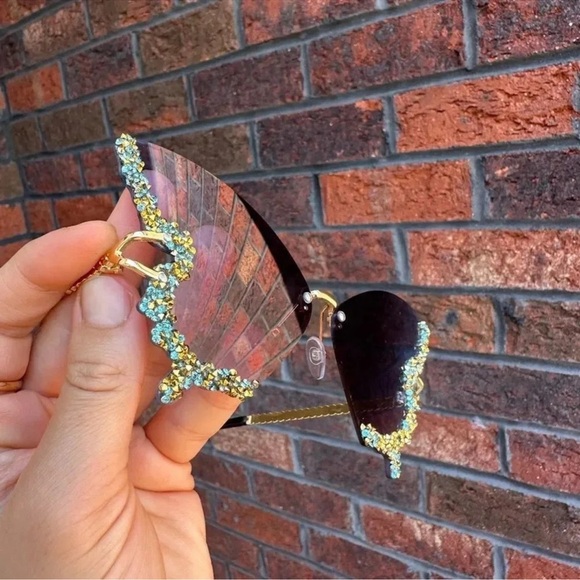 Butterfly Navy Blue Crystal Sunglasses - Picture 3 of 14